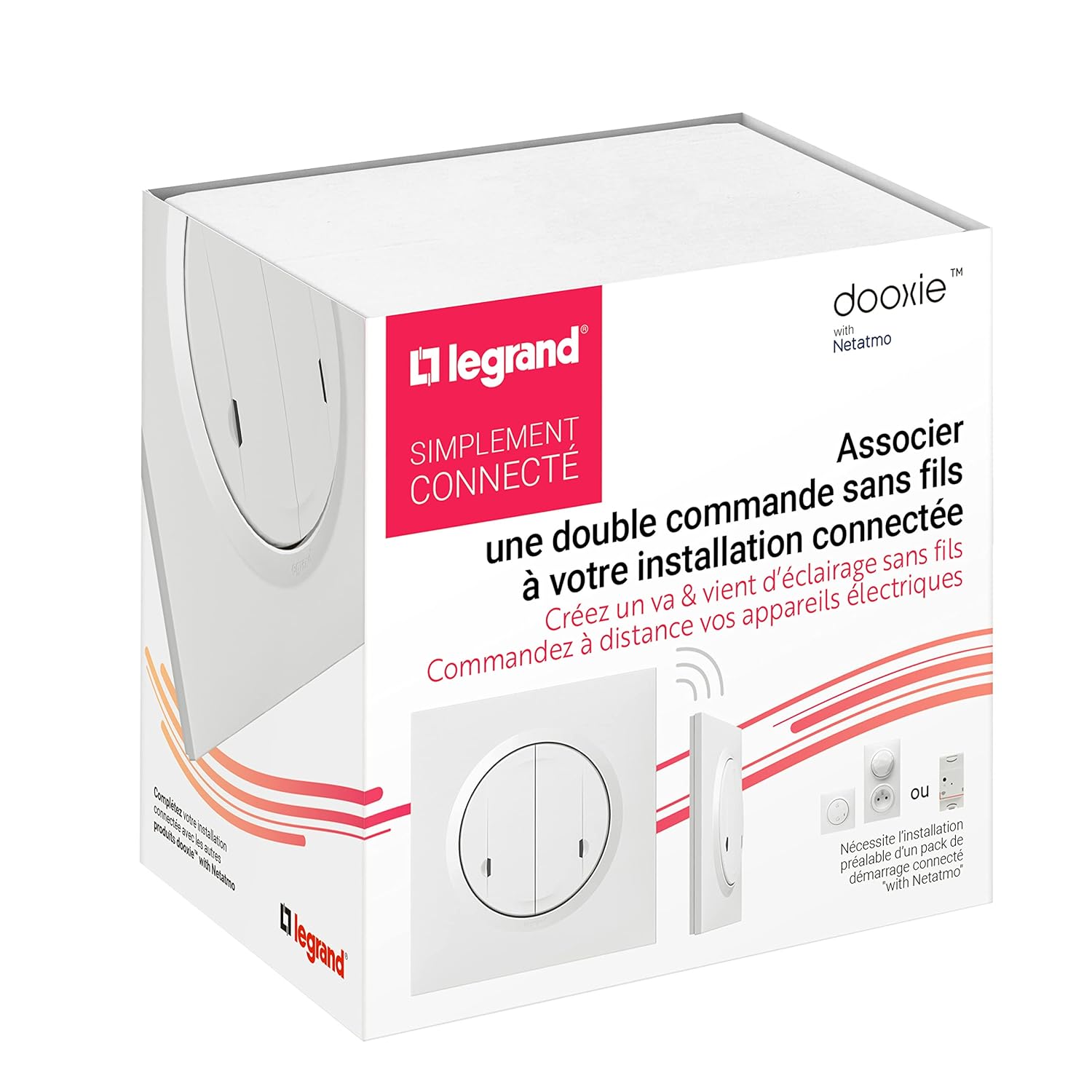 Thumbnail 4 de Legrand Dooxie with Netatmo — interrupteur double sans fil On/Off pour éclairage et prises connectées (blanc) 199239