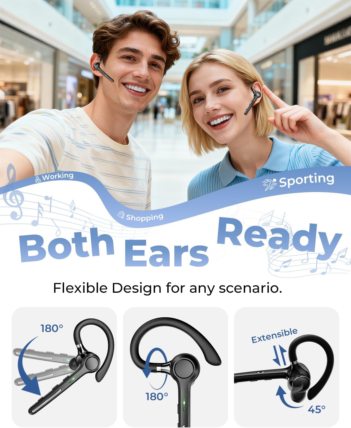 Thumbnail 6 de Ngsod Bluetooth Headset with Mic, Wireless Earpiece Noise Canceling, 500mAh Charging Case (72H Talking Time Support)