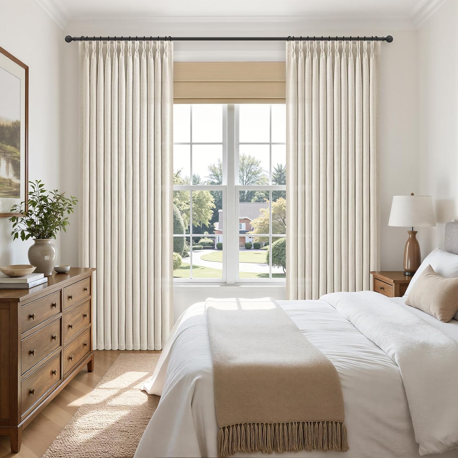 Thumbnail 4 de LuxuNap Natural Linen Blend Blackout Curtains, 105-Inch Pinch Pleat, 2 Panels