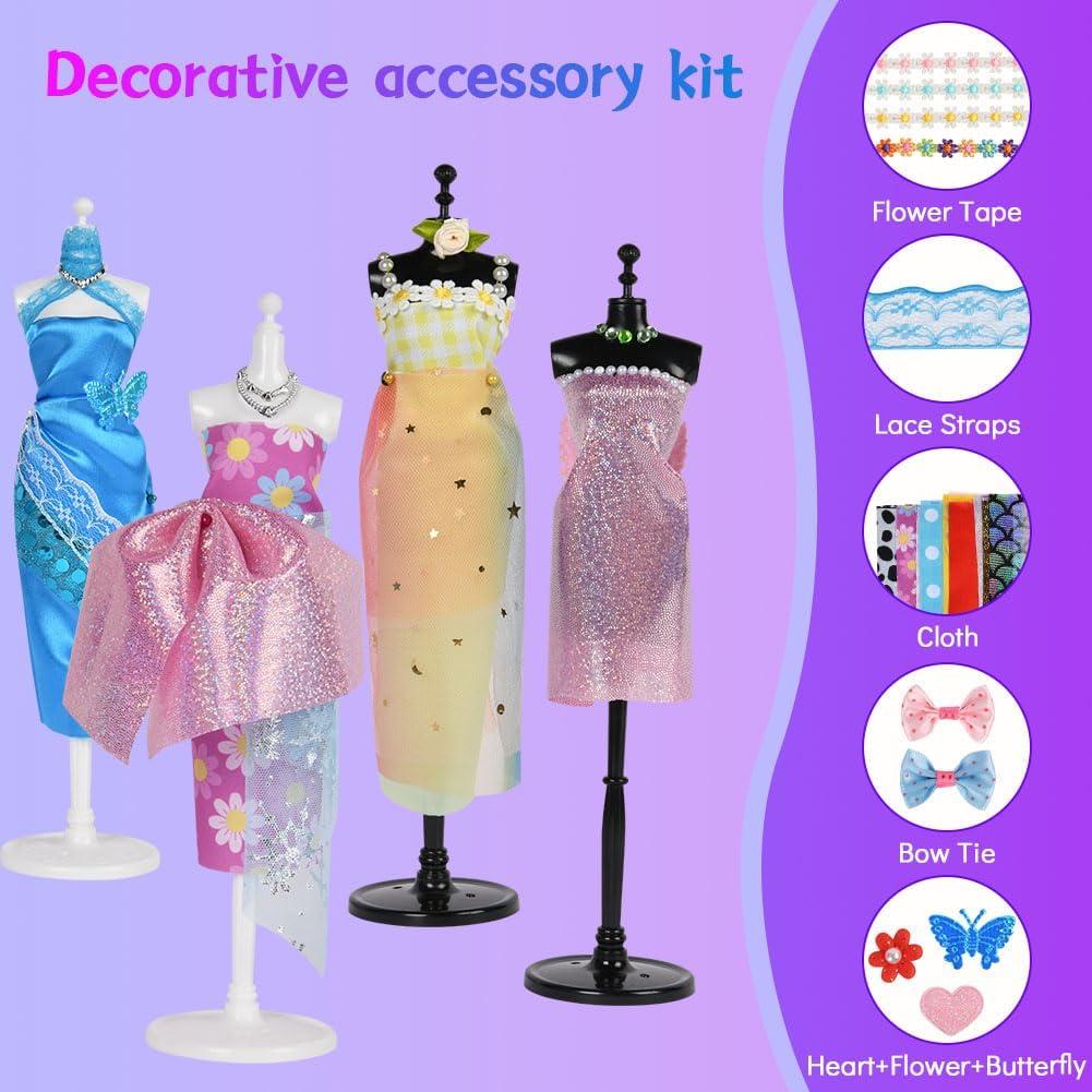 Detalle de Aomig Fashion Designer Kit for Girls with 2 Mannequins – Creative Dress Making Set for 6–12+