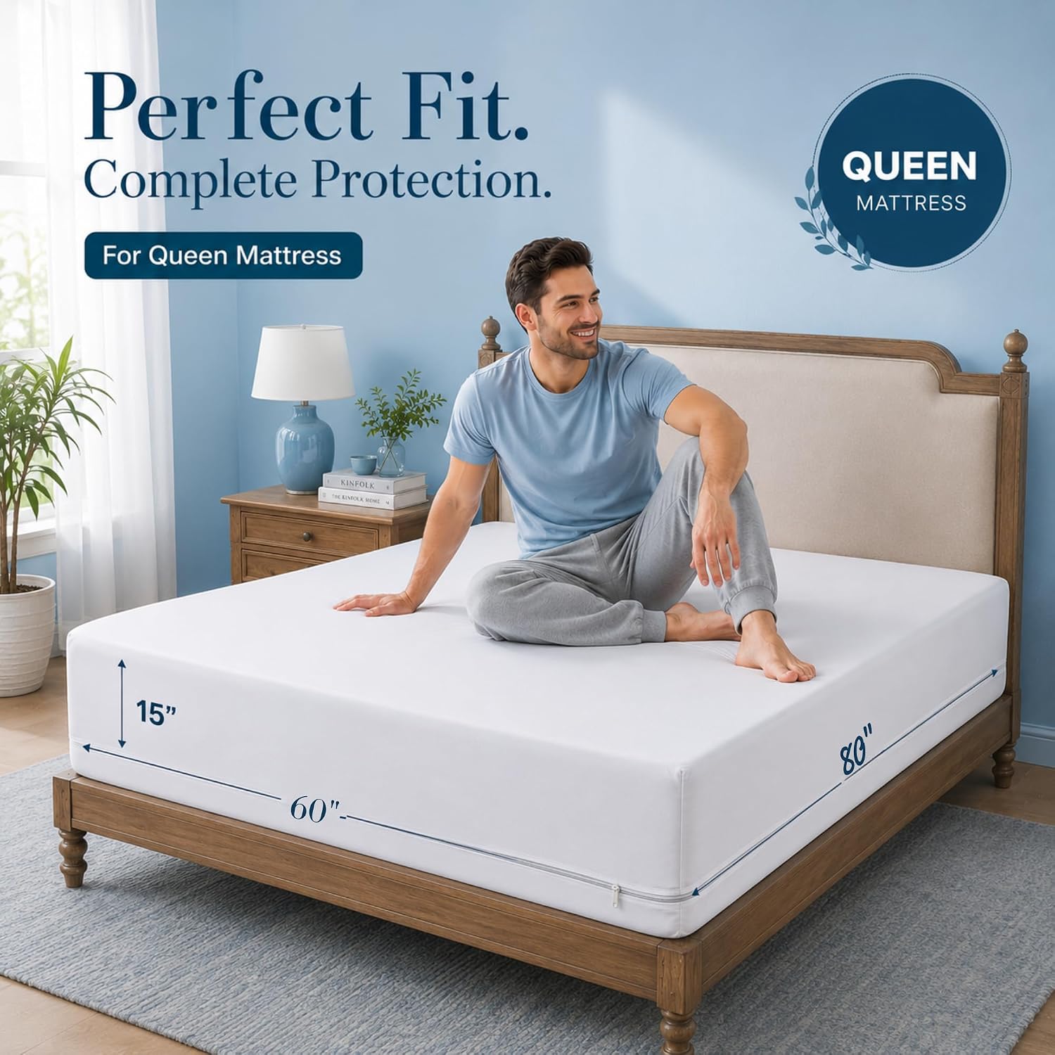 Detalle de Casa Platino CPENCASE-QN Queen Mattress Encasement, Waterproof, Zippered, 6-Sided