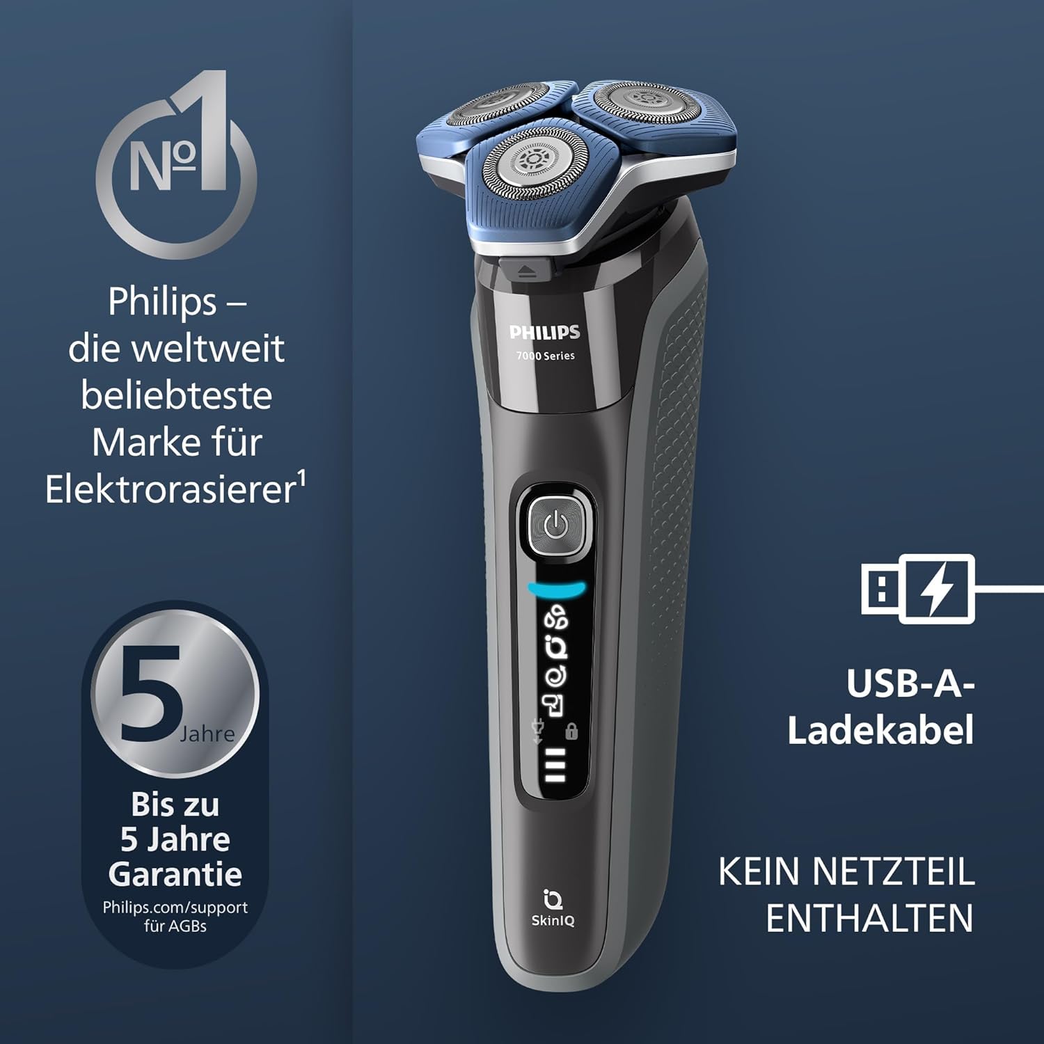 Thumbnail 1 de Philips Shaver S7000 (S7887/78): Nass- und Trockenrasierer mit SkinIQ, ausklappbarem Trimmer und Reinigungsstation