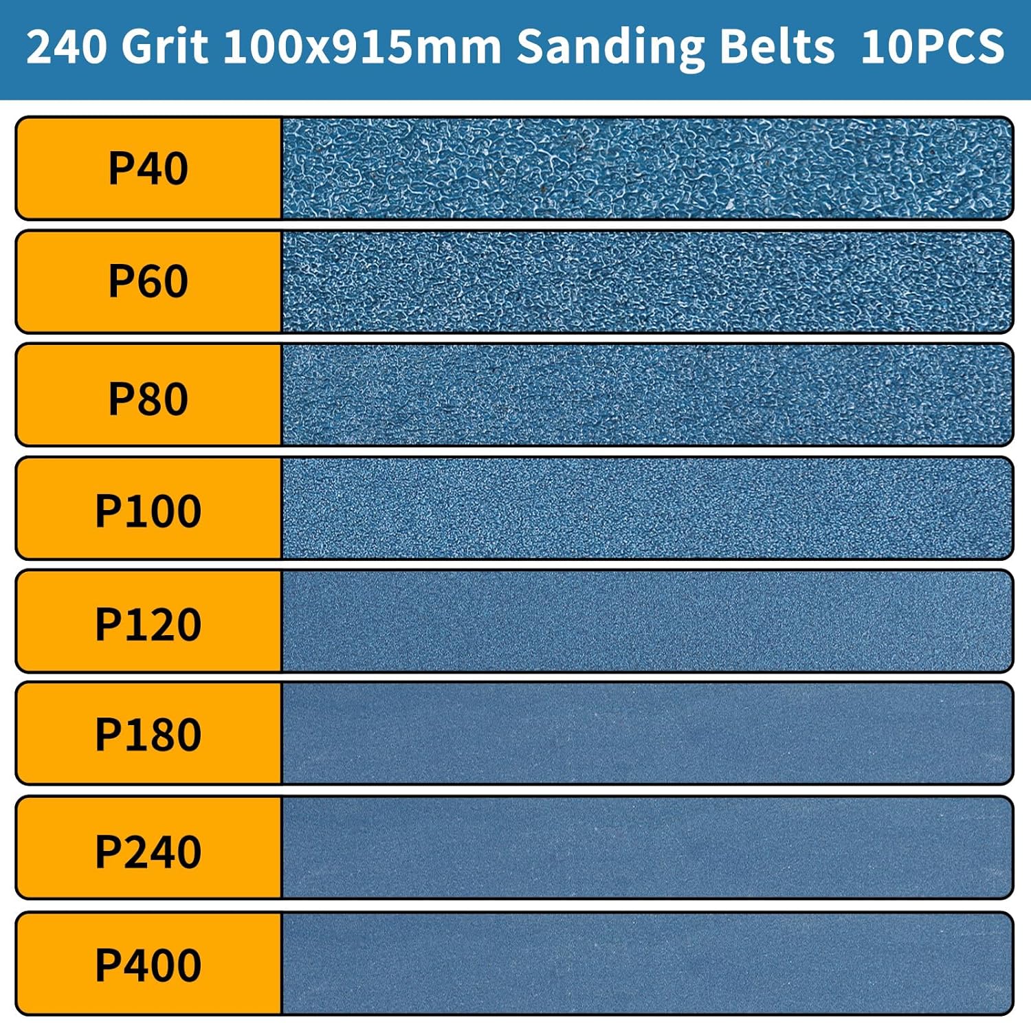 Thumbnail 2 de Shineboc Schleifband 100 x 915 mm, 10 Stück, Körnung 240 – Wasserfestes Zirconkorund-Band für Metall und Holz