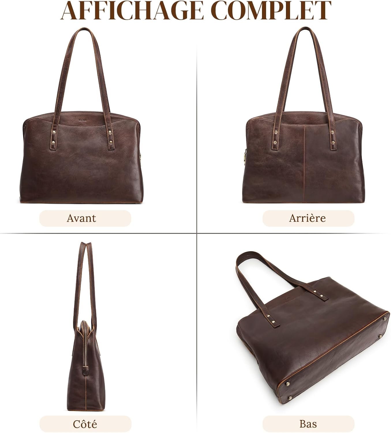 Thumbnail 6 de S-ZONE Grand sac fourre-tout en cuir pour femme — Sac à main de travail et ordinateur 15,6