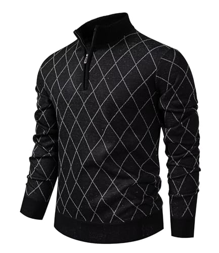 Thumbnail 2 de Shuanghao Jersey con cremallera 1/4 para Hombre — Suéter de punto fino sin capucha, negro, talla M