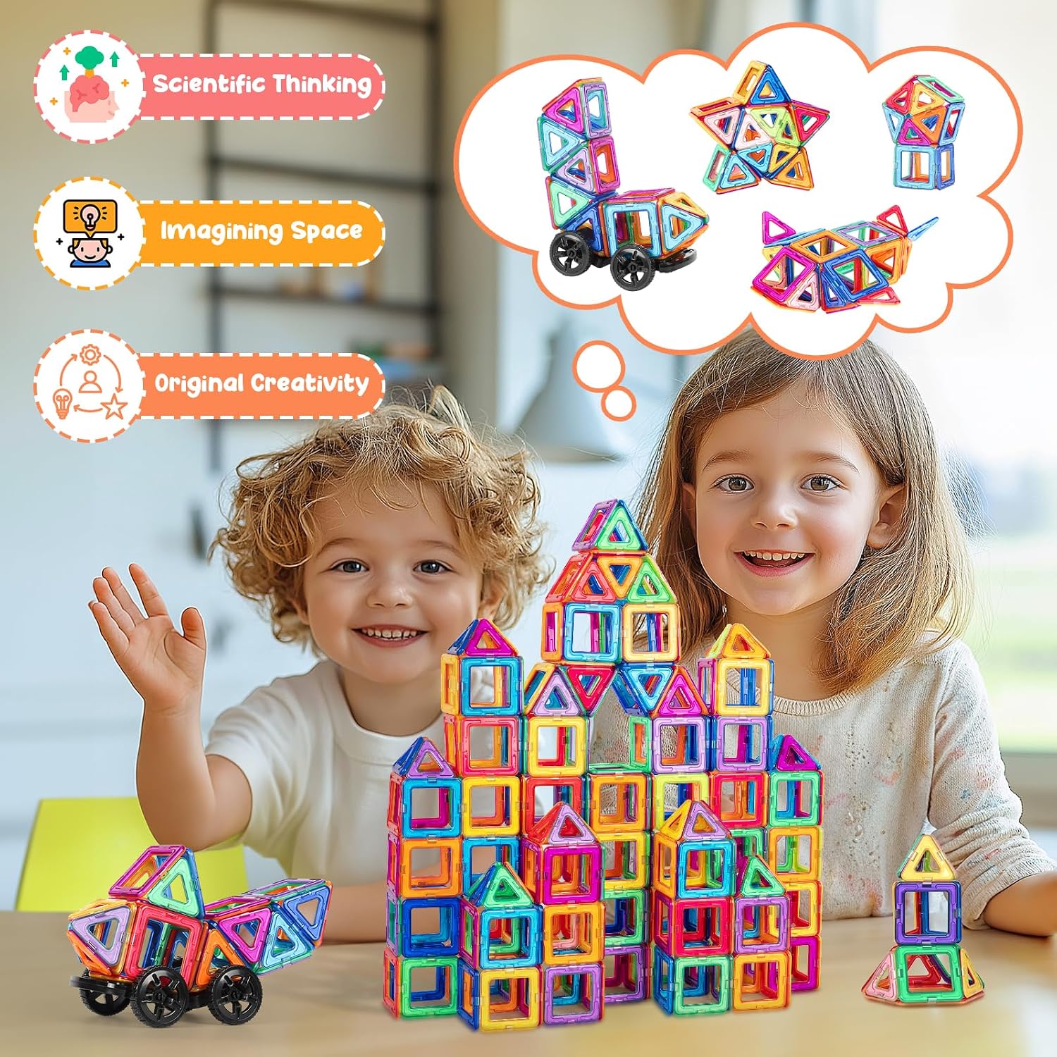 Detalle de aaczly Construction Magnétique Enfant – 82 Pièces, Blocs Magnétiques Éducatifs pour Jeux Créatifs