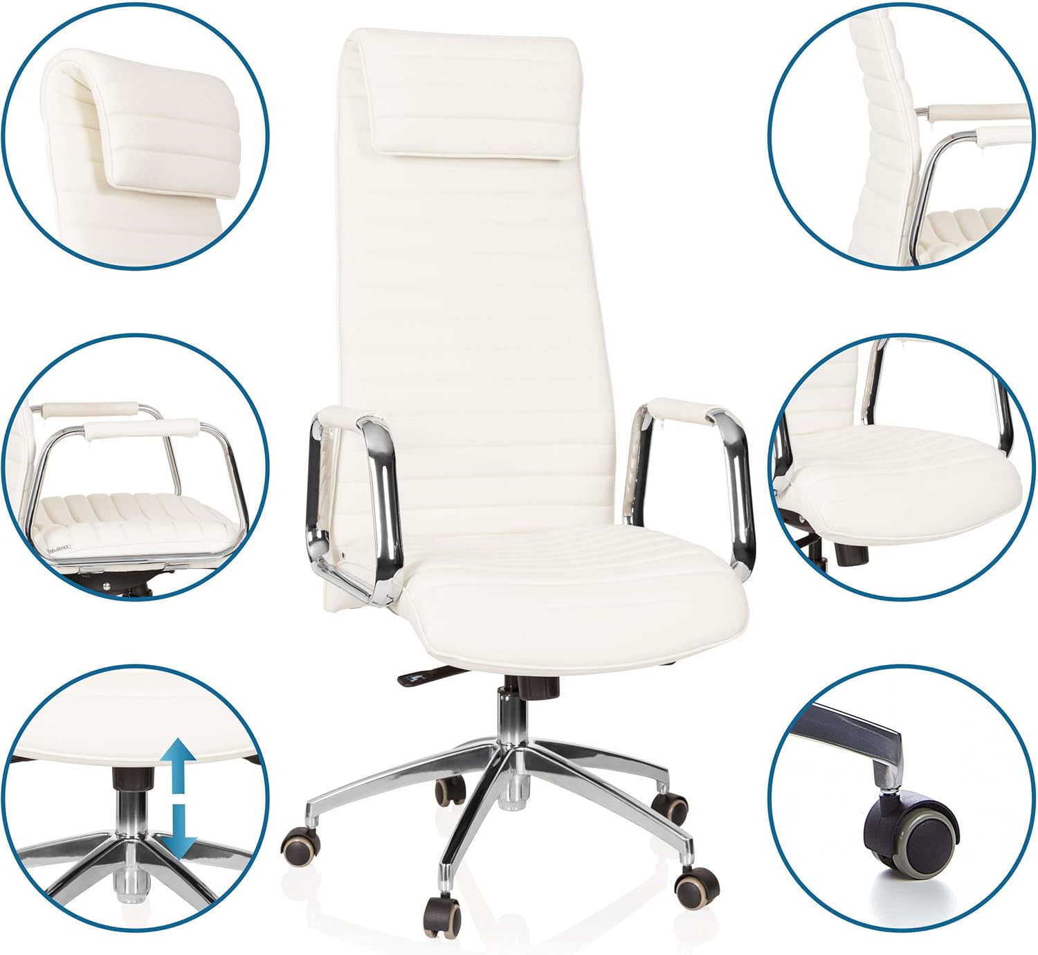 Detalle de HJH Office 600902 Poltrona Girevole ASPERA 20 Pelle: élégante, ergonomica e regolabile per l’ufficio