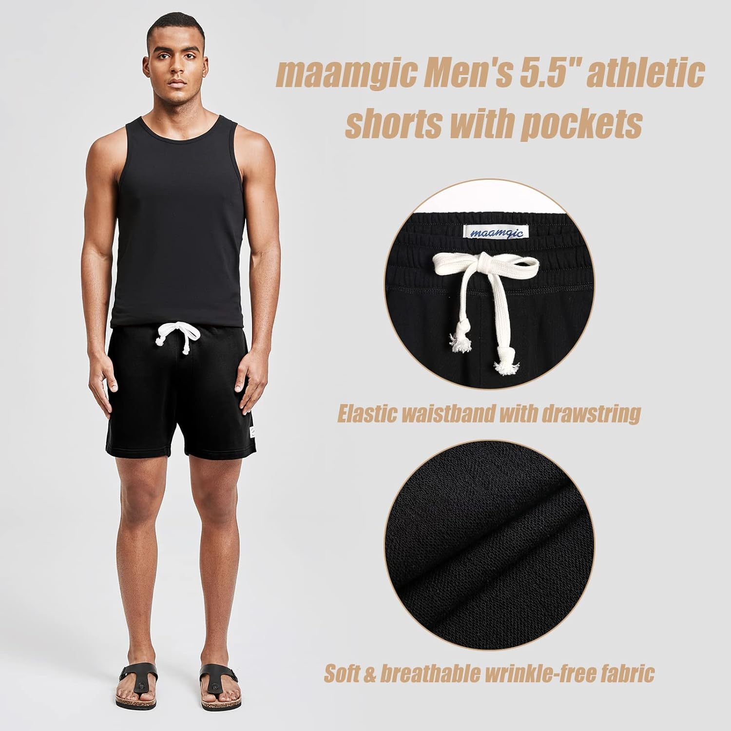 Thumbnail 4 de MaaMgic Men’s Athletic Gym Shorts (5–7") — Elastic Waist, Deep Pockets & Moisture-Wicking Terry