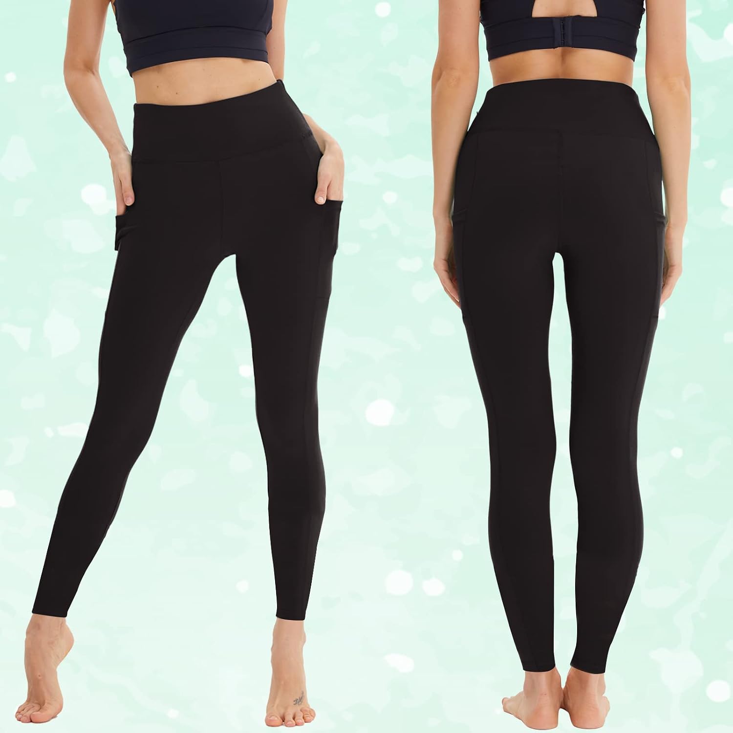 Detalle 2 de AMIYOYO Sport-Leggings Damen mit Tasche, High Waist, blickdicht – 3er Pack