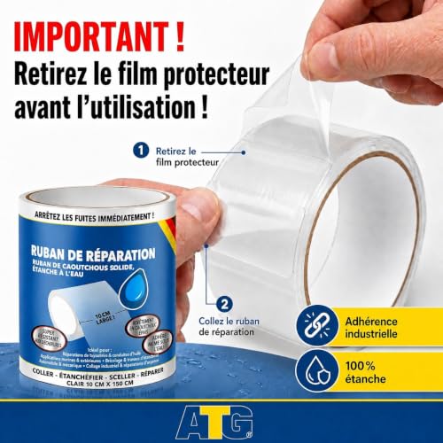Detalle de ATG Kit réparation piscine sous l’eau – ruban étanche transparent 10×150 cm pour liner et surfaces lisses