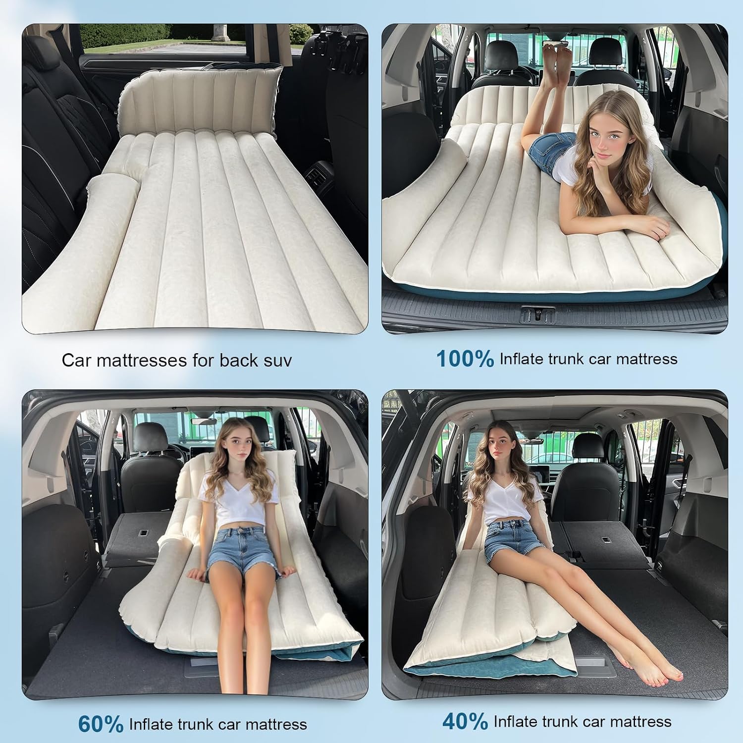 Detalle de Ciremiv Auto Matratze – Doppelseitige Beflockung, Luftbett mit Pumpe und integriertem Kissen, Blau/Weiß