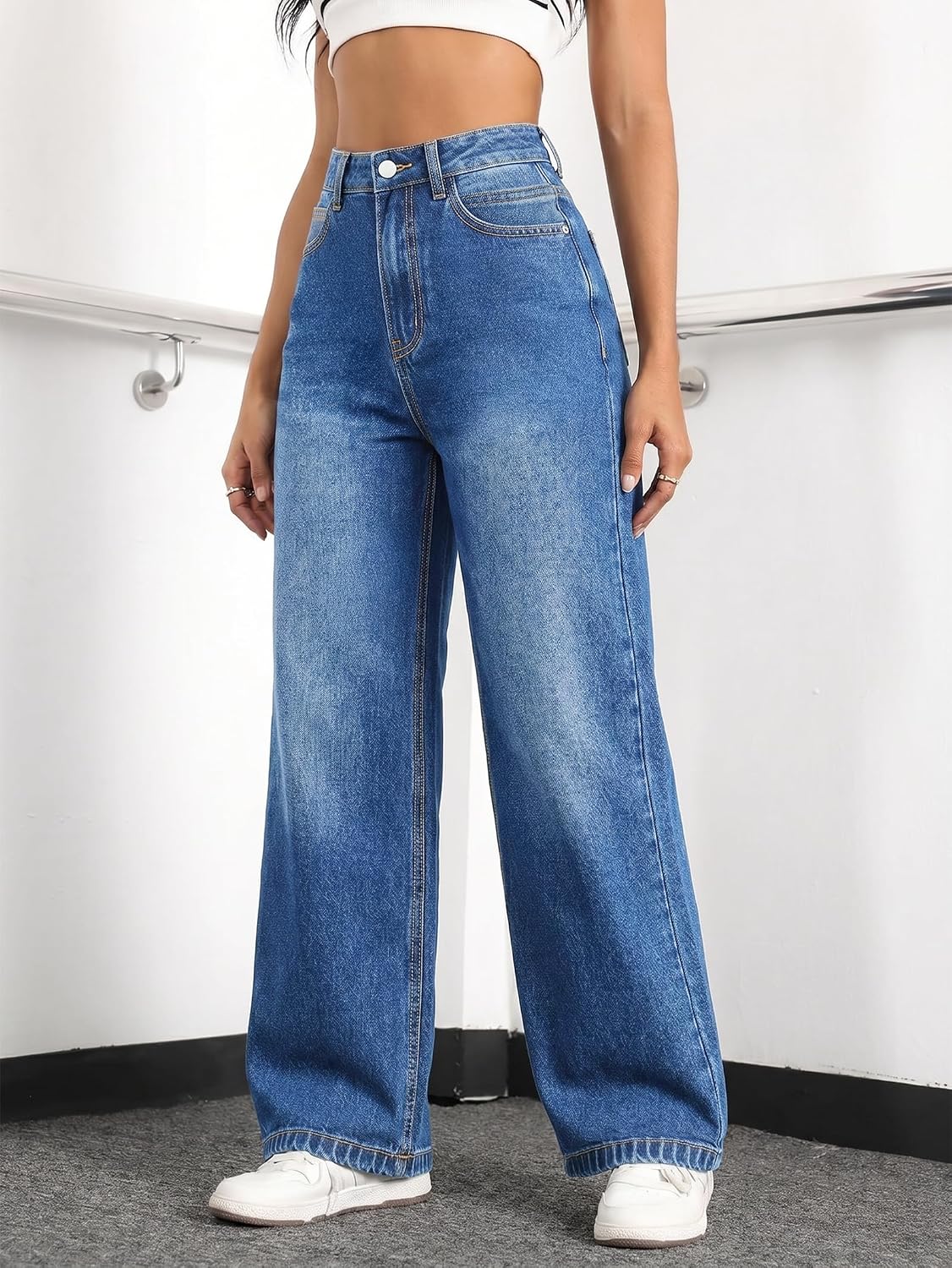 Thumbnail 1 de EMMIOL Women Baggy Jeans Mid-Low Waist Boyfriend Streetwear Vintage Jeans Wide Leg Denim Pants