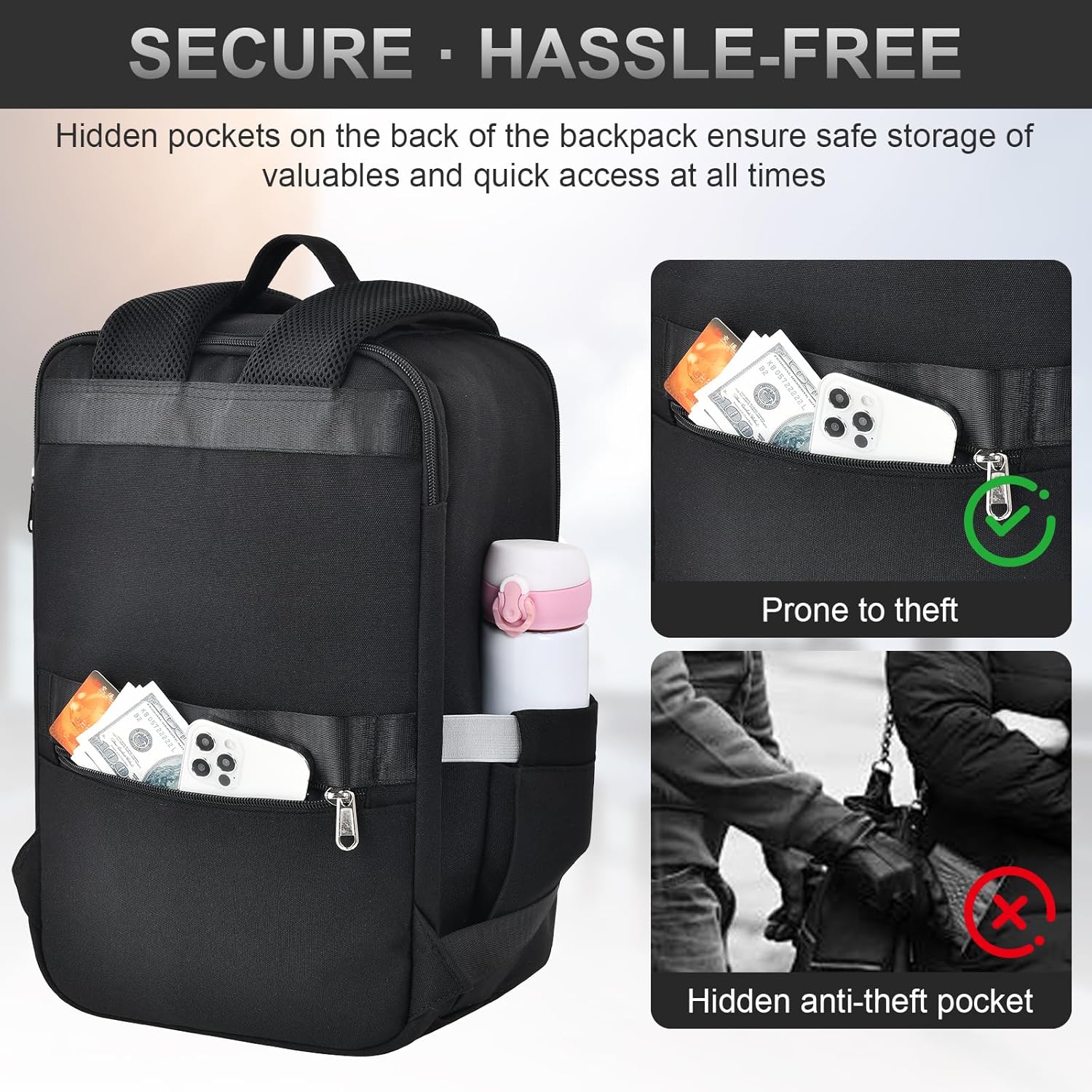Detalle de Zuquik für Ryanair Handgepäck 40x30x20 Rucksack – kompakter Travel Backpack mit verstecktem Rückfach (Grau)