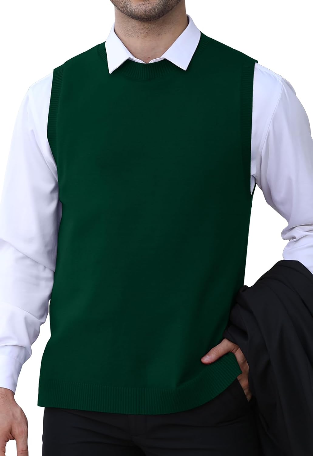 Detalle de KUYIGO Men's Sleeveless Vest: Classic Business Crew Neck Knitwear