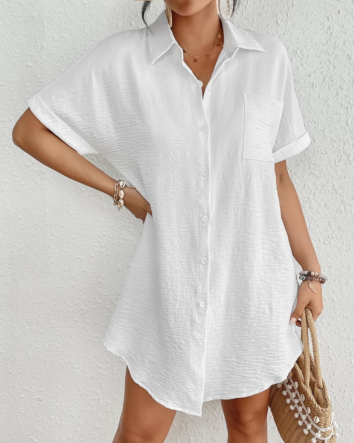 Detalle 2 de Bsubseach Swimsuit Coverup Shirt Dress XS–3XL