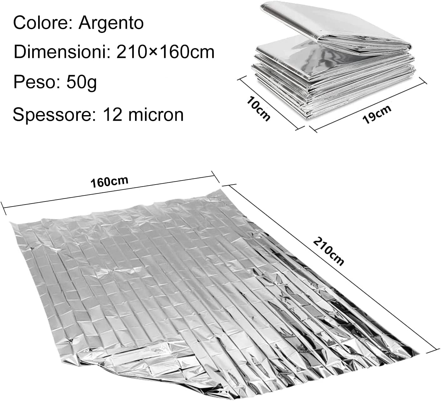 Detalle de HONYAO Termica 3 Pezzi Coperta Emergenza Argento 210×160 cm – Risparmio, Protezione e Versatilità