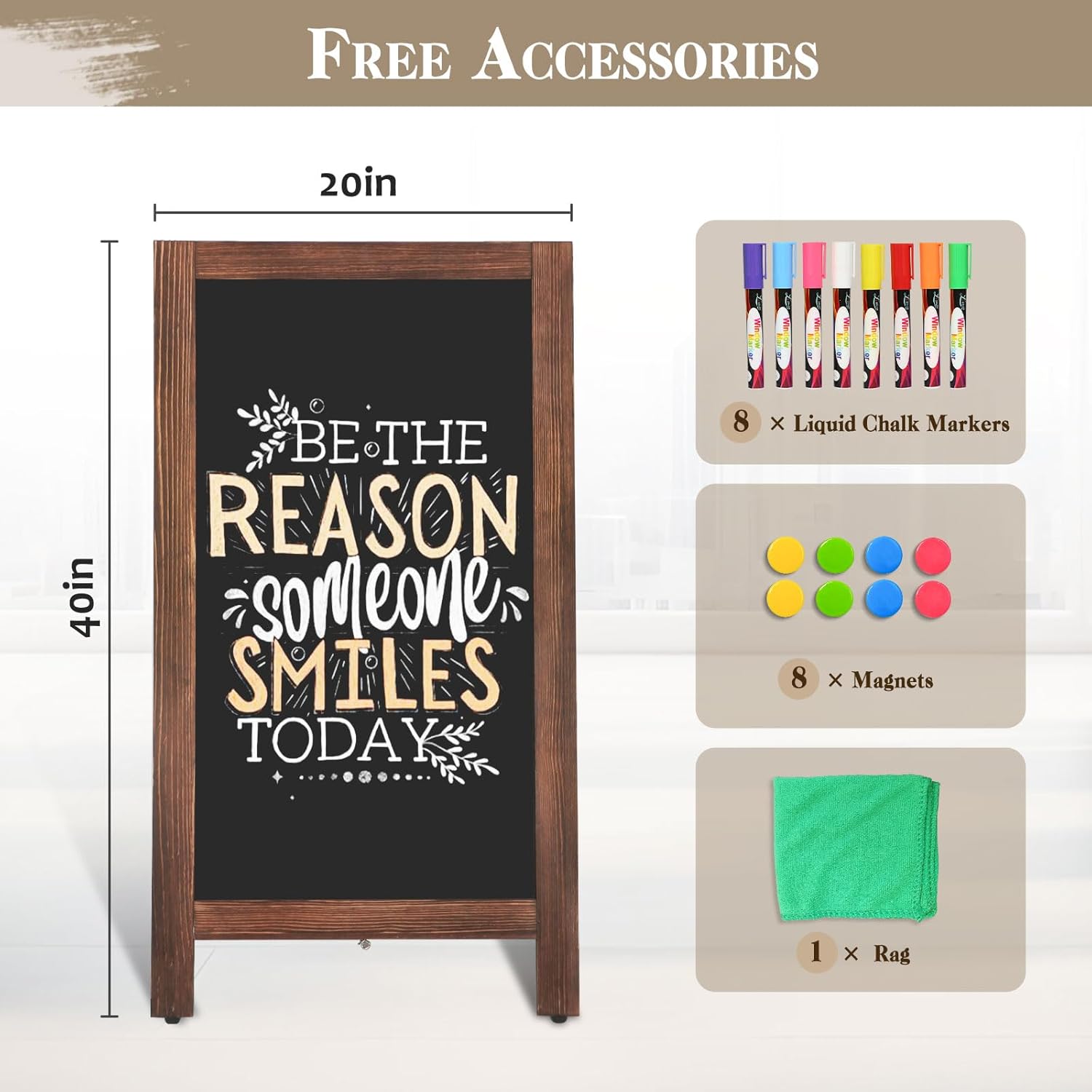 Thumbnail 5 de AMUSIGHT AS-AF4020-BRWN 40" x 20" Double-Sided Magnetic A-Frame Chalkboard