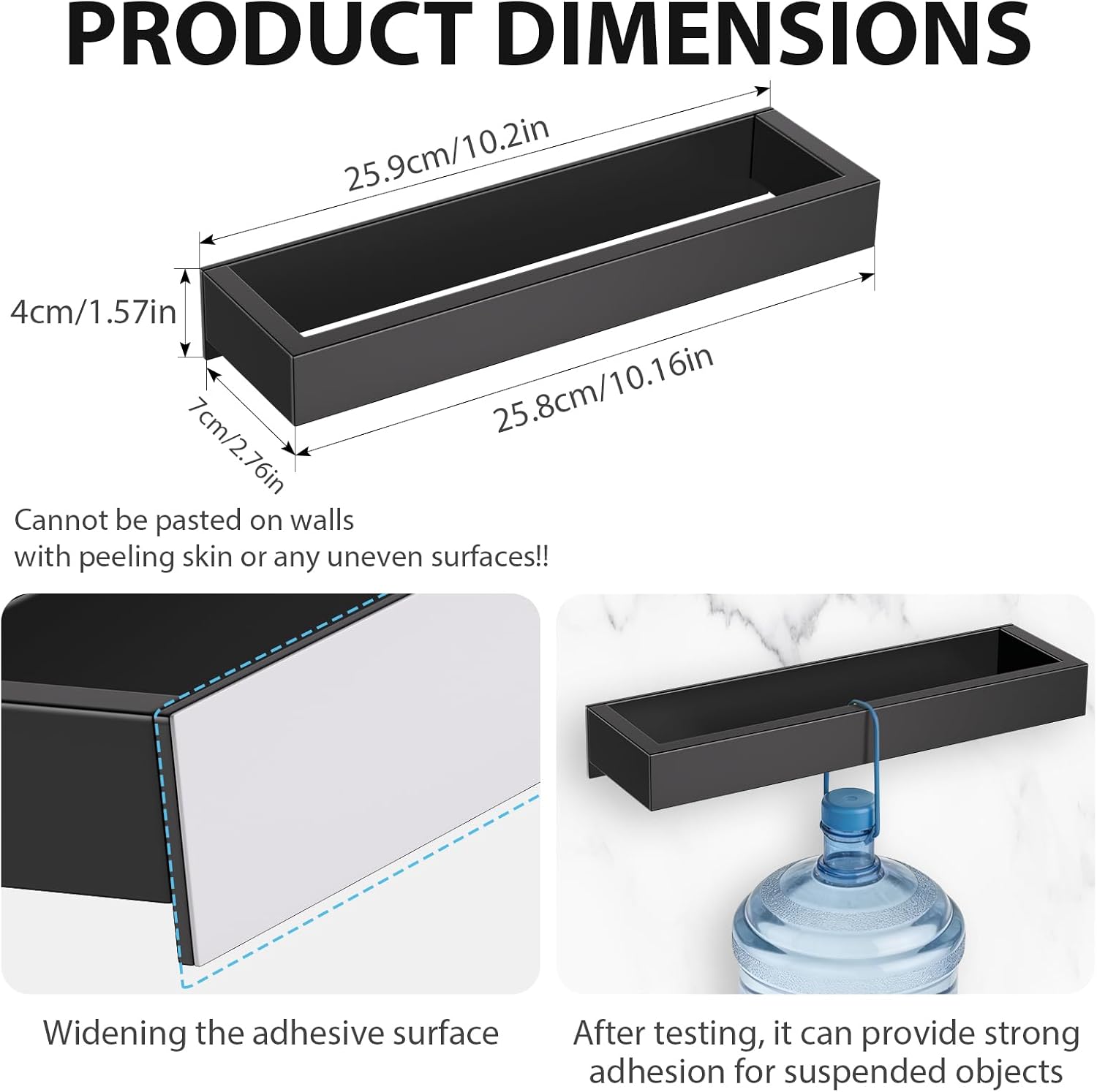 Detalle de YACVCL 30cm Self-Adhesive Towel Holder in Matte Black (SUS304 Stainless Steel)