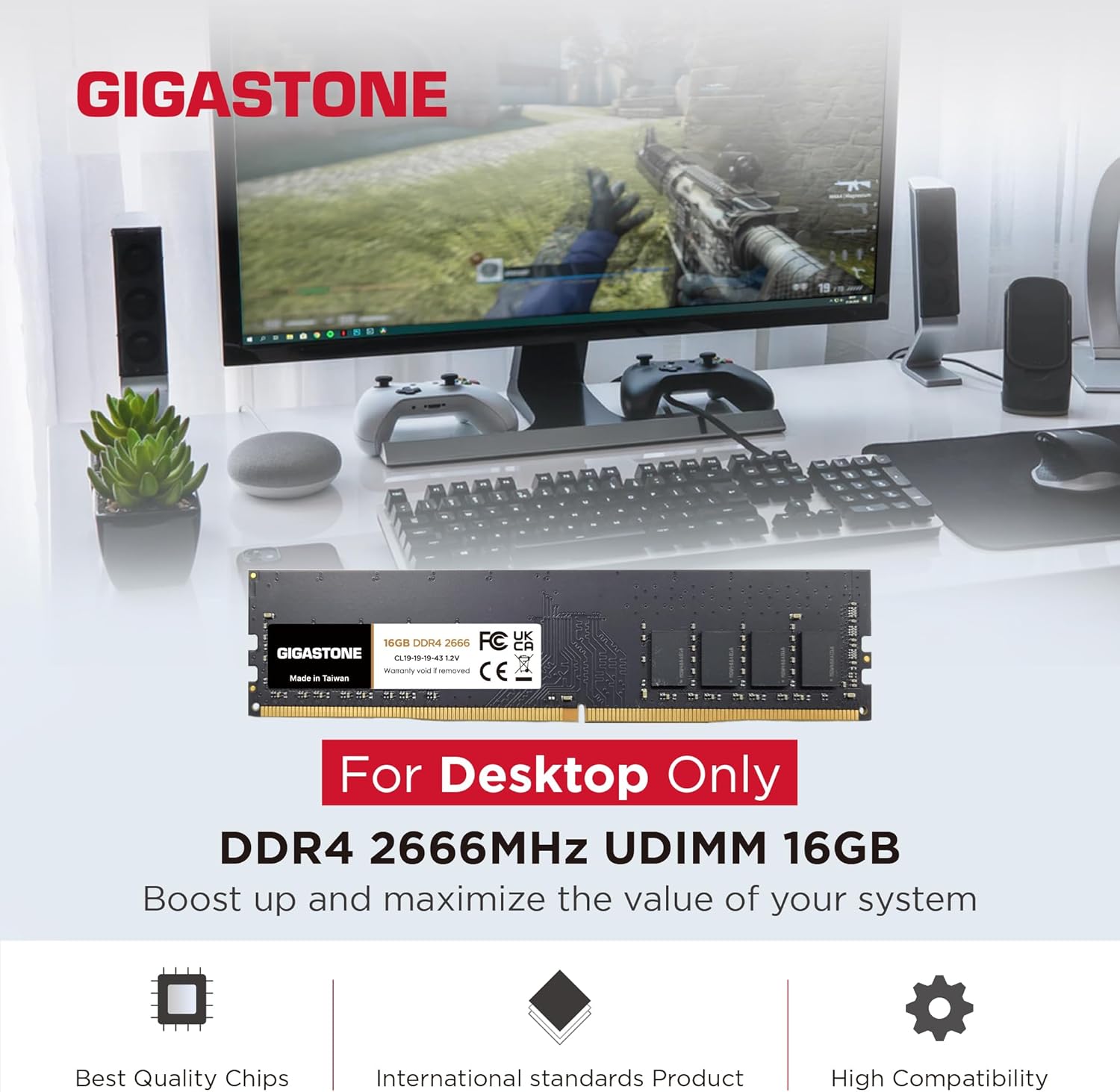 Thumbnail 1 de Kit RAM DDR4 Gigastone 32 Go (2x16 Go) UDIMM 2666 MHz, non-ECC, 288 broches