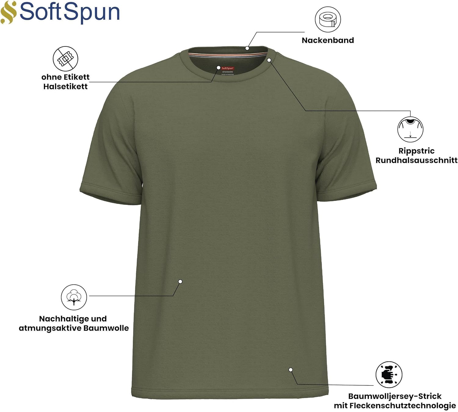 Thumbnail 4 de 6er Pack Herren T-Shirts aus 100% Baumwolle von SoftSpun – Rundhals Multipack