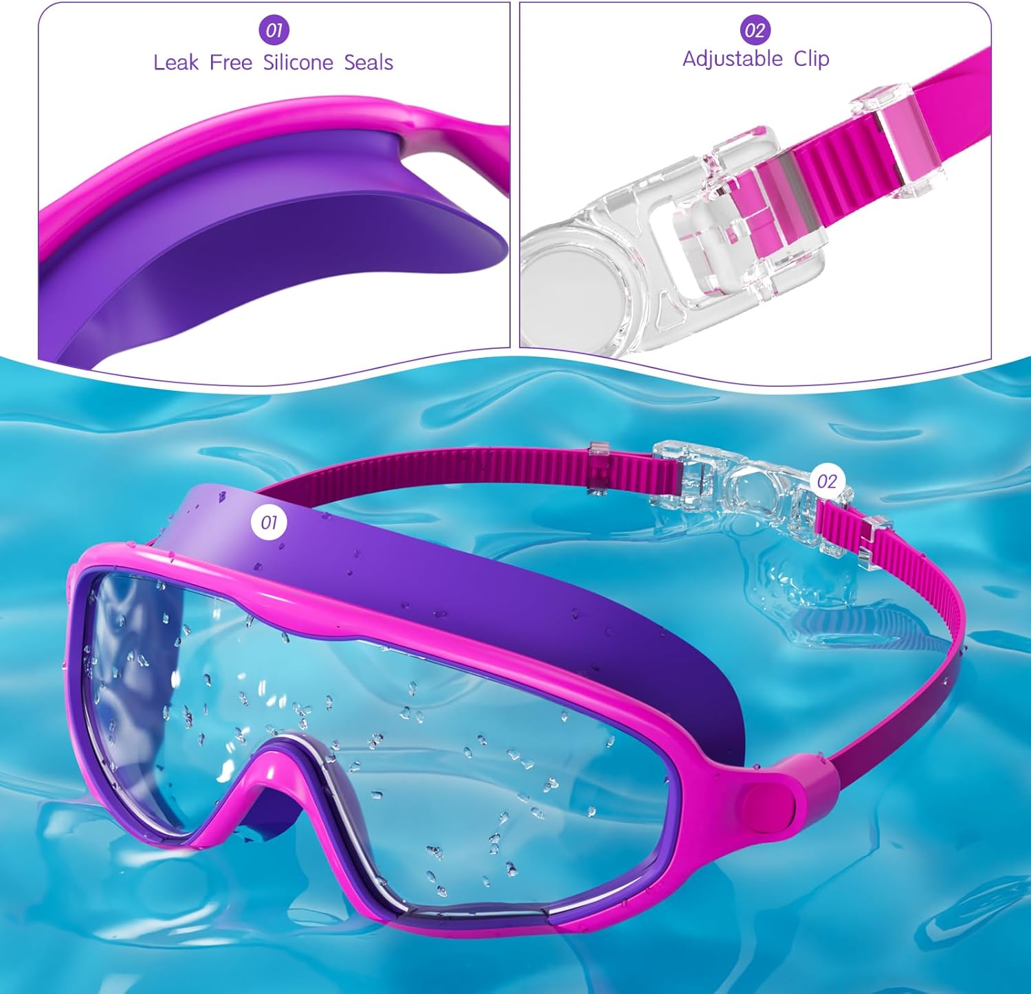 Detalle de Senders 2 Pack Kids Swimming Goggles with 180° Wide Vision, Anti-Fog, UV Protection and Accessories