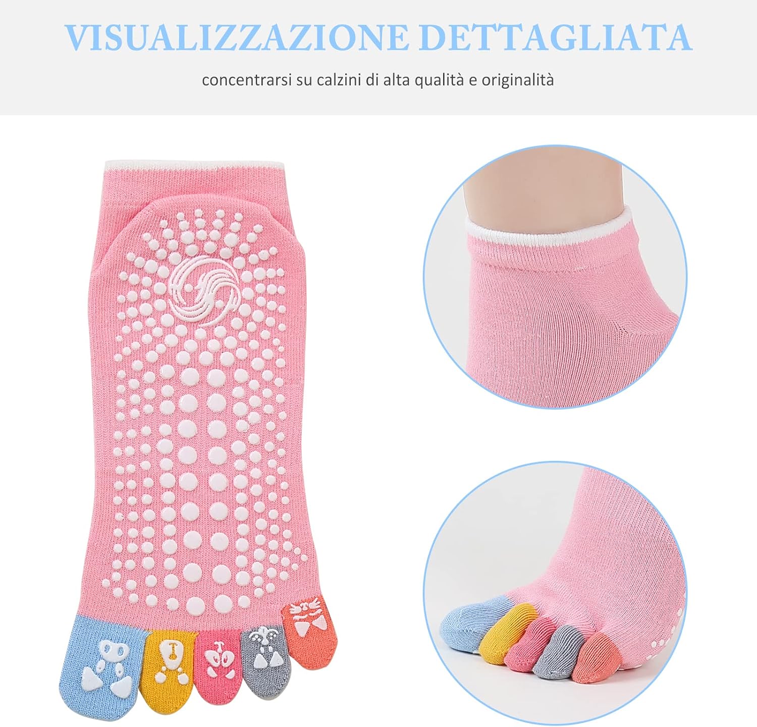 Detalle de PUTUO Calzini antiscivolo da donna con dita (5 dita) per yoga, pilates e fitness, 3 paia EU 36-43