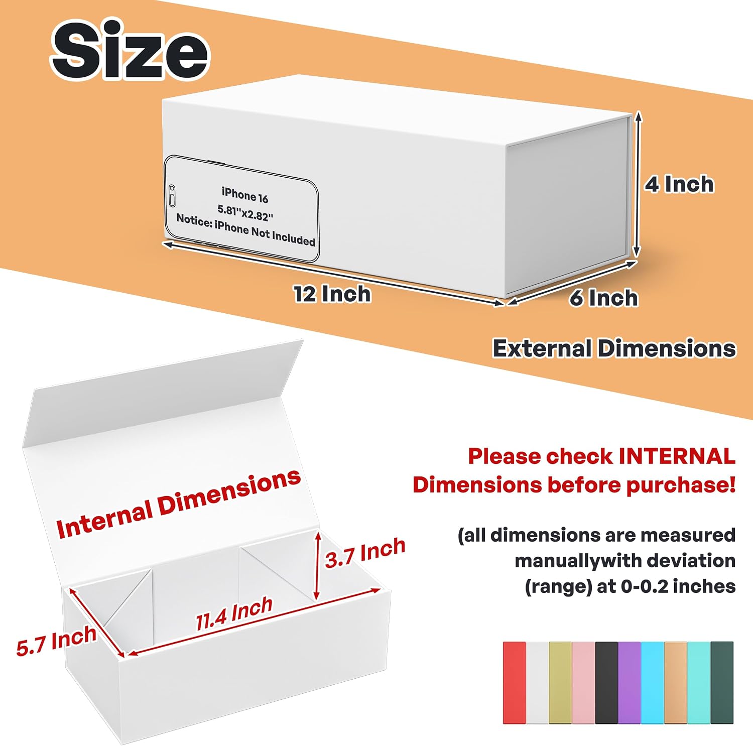 Detalle de RYDDOY White Gift Boxes, 5-Pack, 12 x 6 x 4 Inches, Magnetic Closure