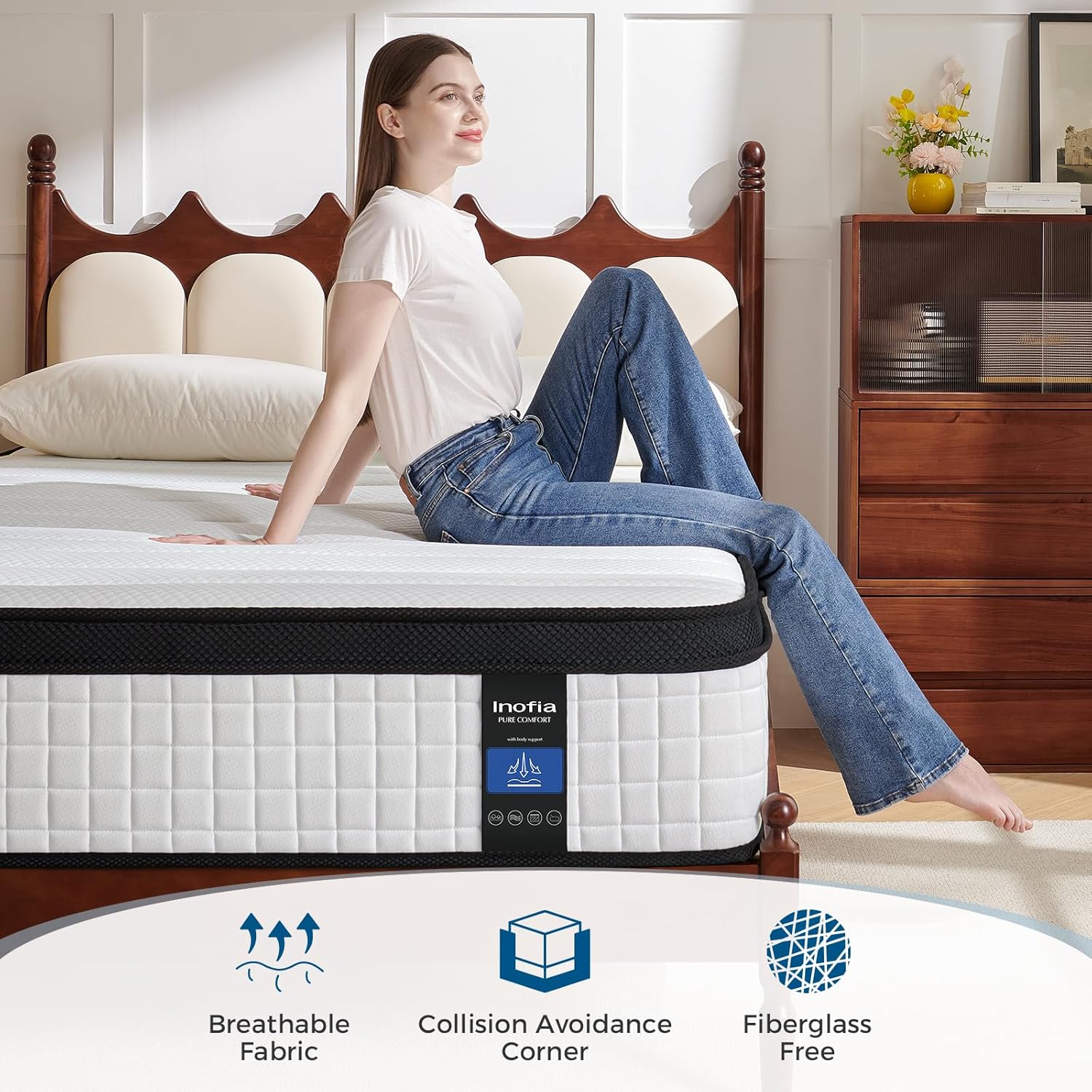 Thumbnail 5 de Inofia Small Double 12 Inch Hybrid Mattress (135×190×30cm) with Aeroshield Memory Foam and Pocket Springs