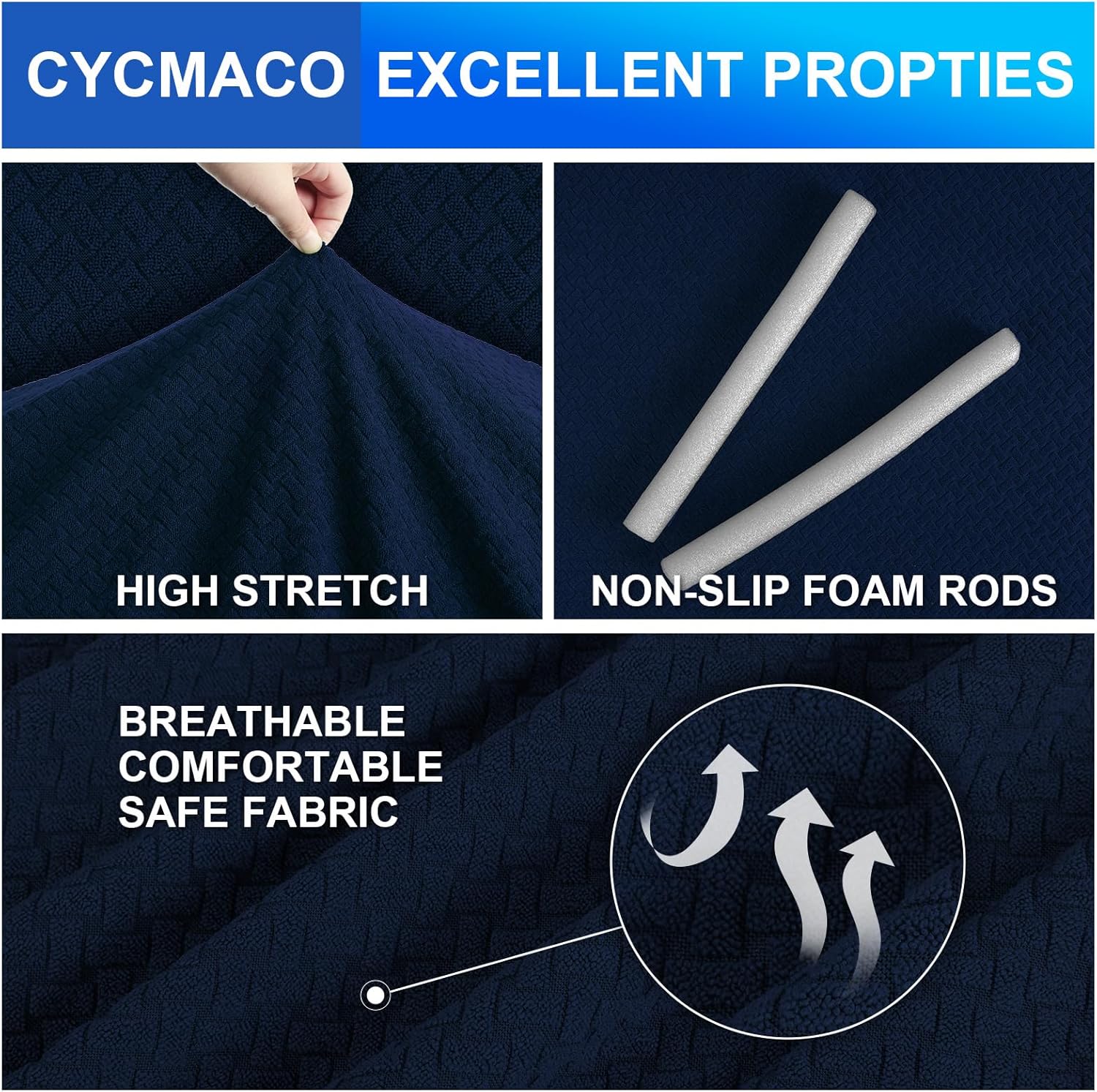 Thumbnail 2 de CYCMACO copridivano 4 posti con braccioli jacquard elasticizzato antiscivolo lavabile, blu scuro