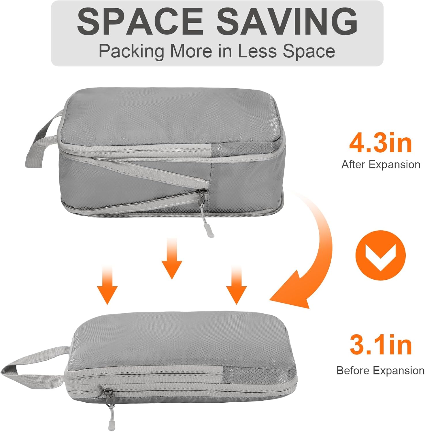 Detalle de Compression Packing Cubes Grey – Travel Storage Bag Set of 4 (Compression Organiser for Suitcase & Carry On)