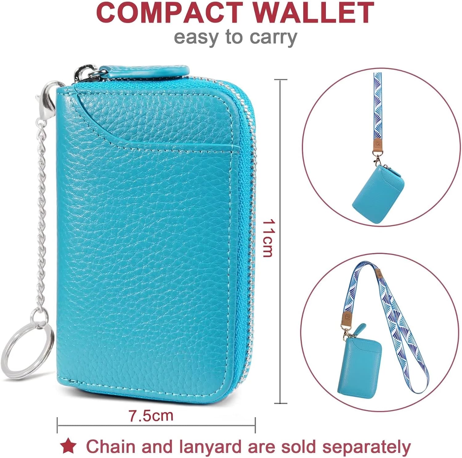 Thumbnail 2 de GADIEMKENSD RFID Blocking Credit Card Holder with Zipper – Sky Blue Genuine Leather Wallet