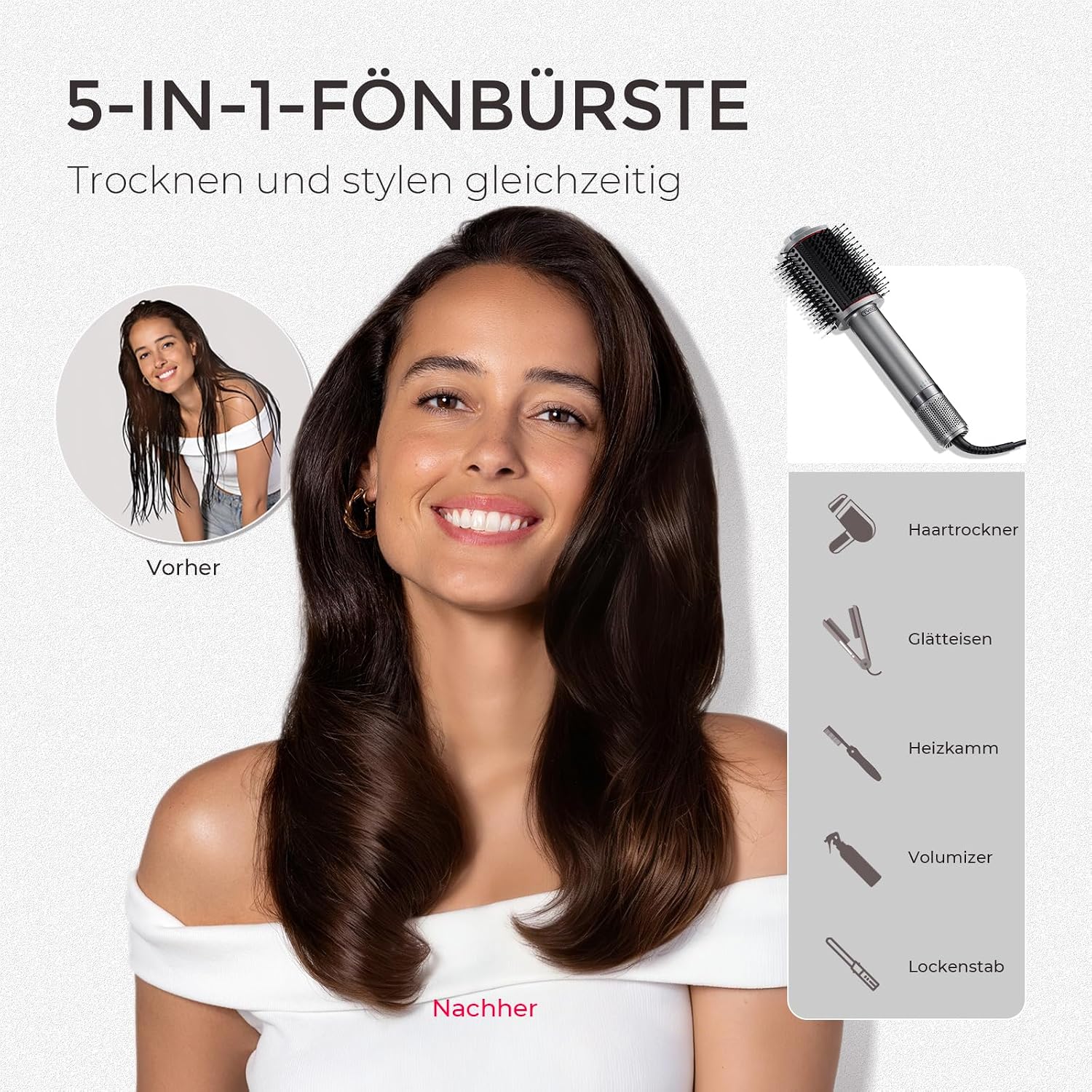 Detalle de TYMO Airbeam Warmluftbürste 5-in-1 – Schnelles, schonendes Styling in einem