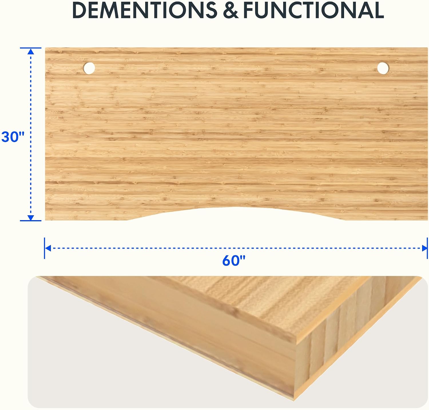 Thumbnail 1 de FLEXISPOT C-R6030LB-ZB 60 x 30-Inch Curved Bamboo Desk Top