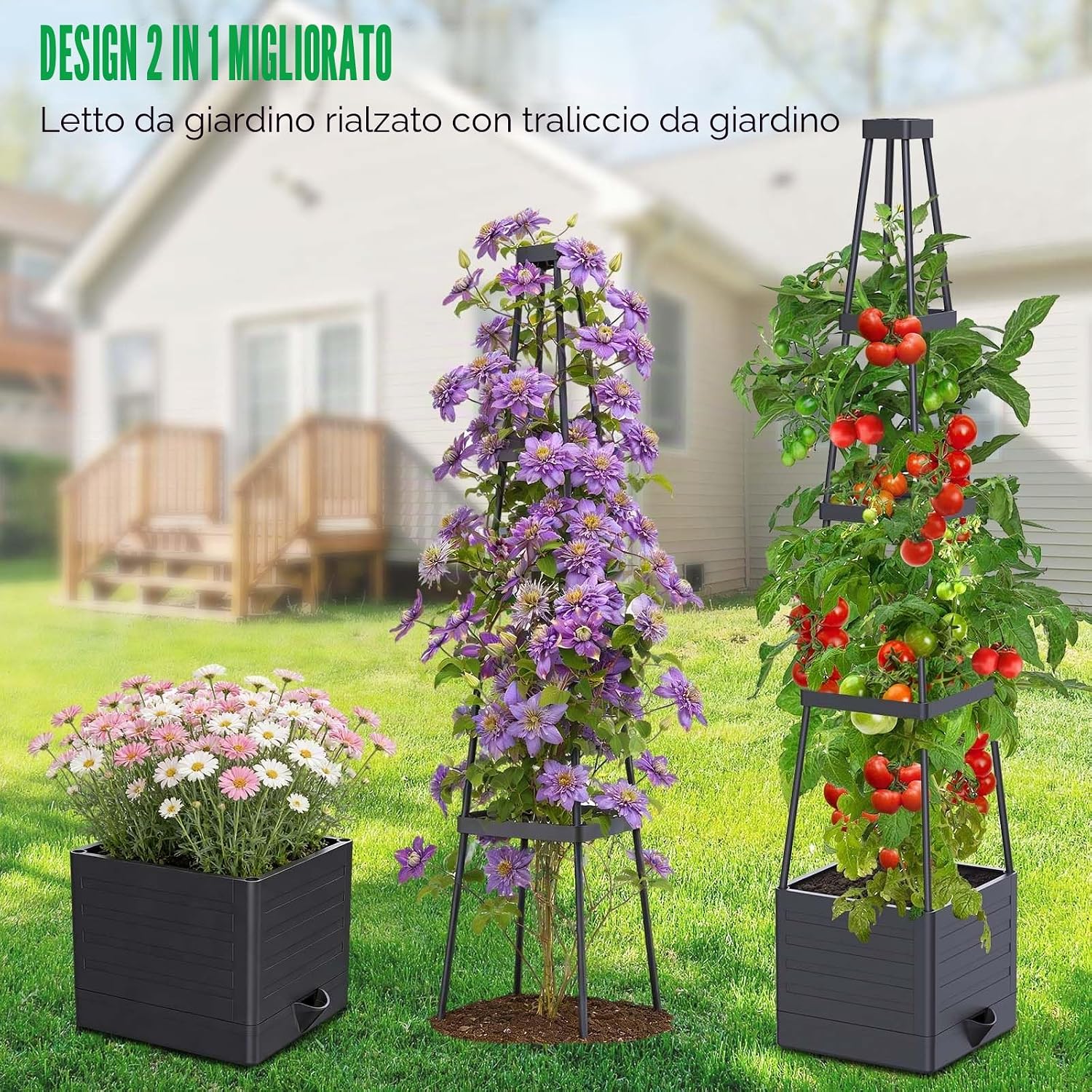 Thumbnail 6 de MQHUAYU Aiuole rialzate per giardino con supporto per pomodori - confezione da 2