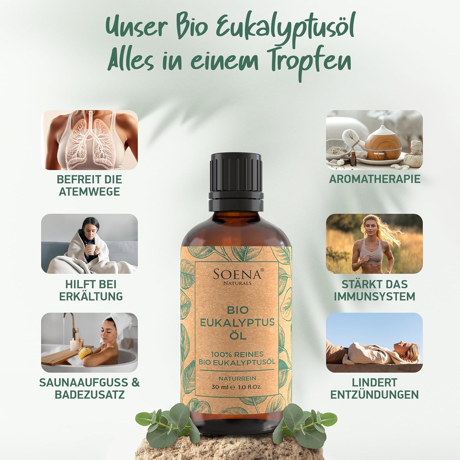 Thumbnail 5 de BIO Eukalyptusöl [BIO-ZERTIFIZIERT] 100% naturrein – vielseitig einsetzbar für Ernährung, Aromatherapie, Inhalation und Sauna