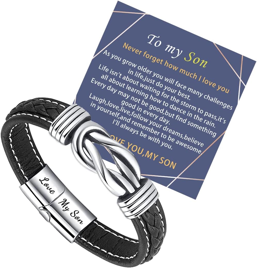 Thumbnail 6 de To My Grandson leather bracelet with engraving and stainless steel clasp – braided gift for Christmas, birthdays and more