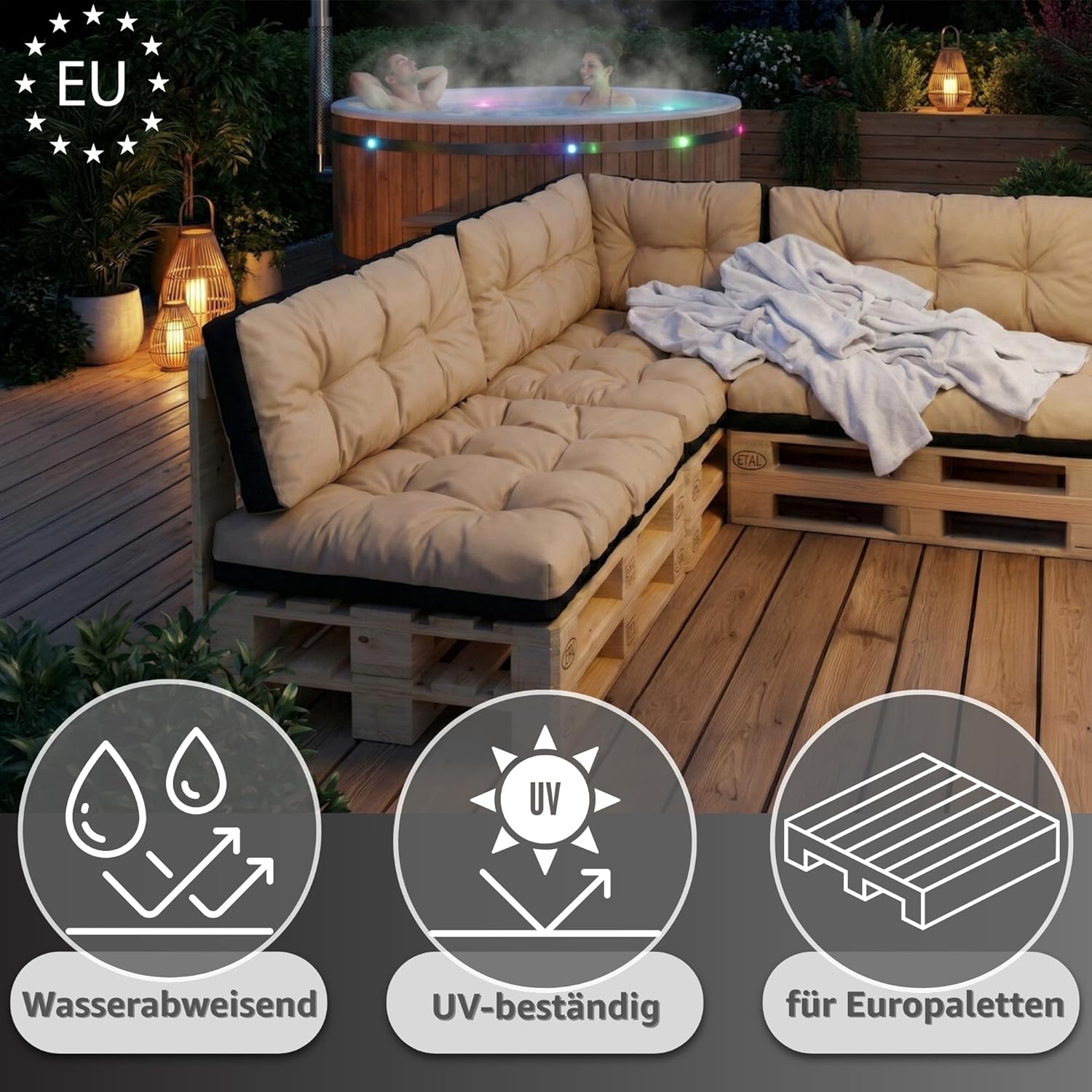 Thumbnail 2 de Amazinggirl Cuscini per pallet esterno Set da 7 – 120x80 cm seduta e 120x40 cm schienale, grigio chiaro