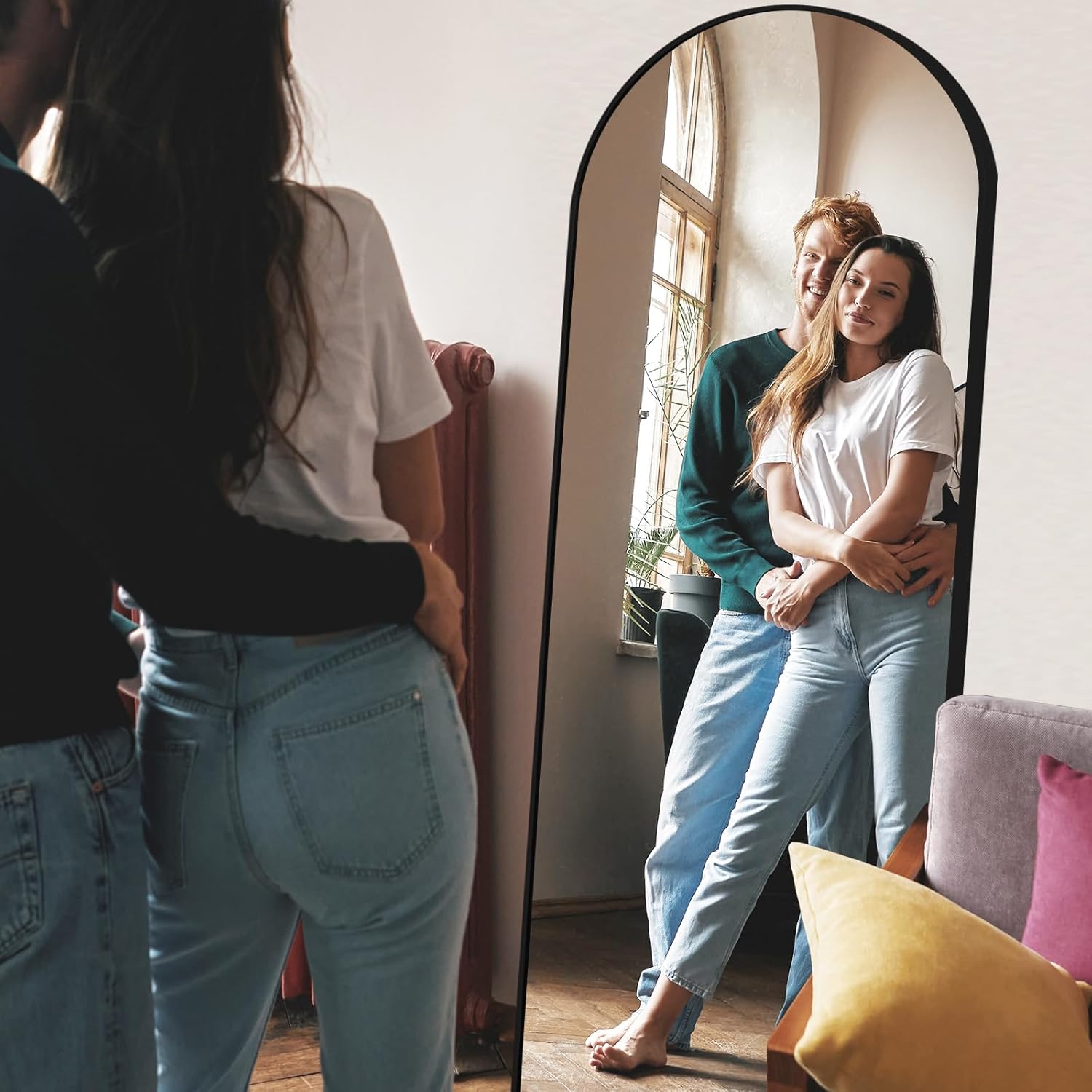 Thumbnail 1 de LunaMirror Full Length Mirror with Arch Black Frame – 147 x 44 cm