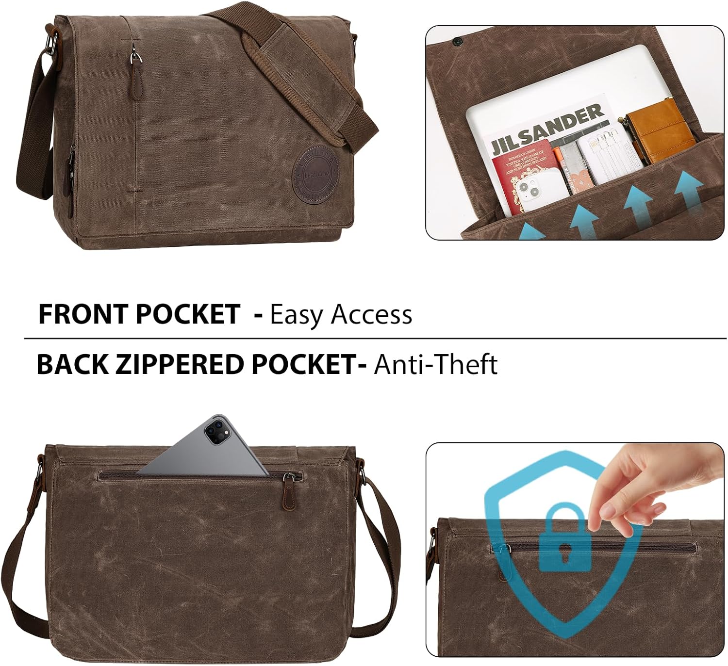 Thumbnail 5 de Leathario Canvas Messenger Bag: Durable, organised carry for laptops up to 15.6 inches