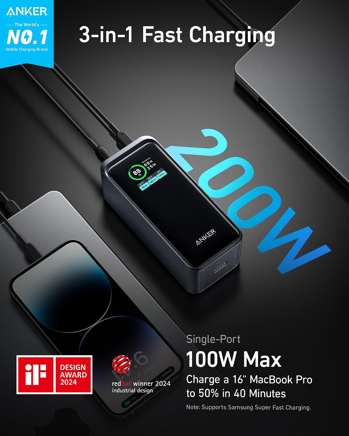 Detalle 2 de Anker Prime Power Bank 20.000 mAh 200 W