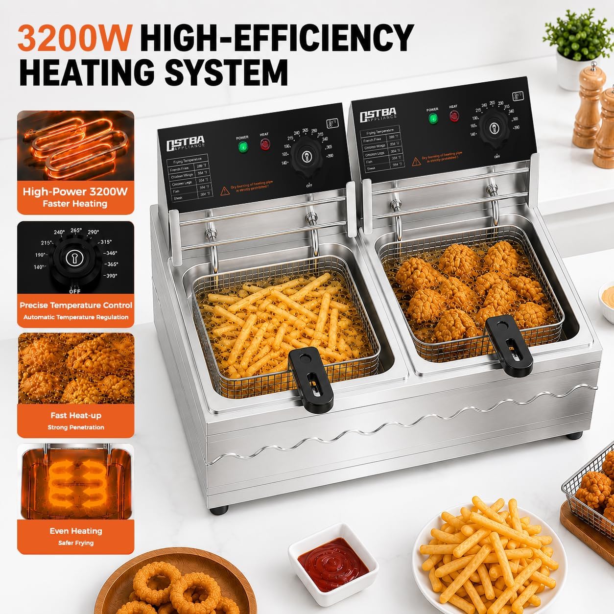Detalle 2 de OSTBA Commercial Deep Fryer 20.7QT