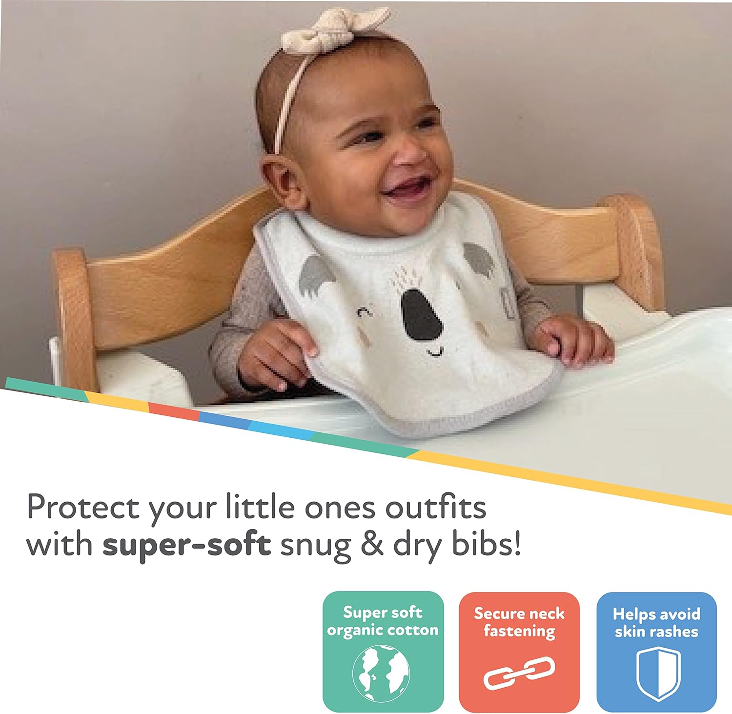 Thumbnail 1 de Nuby Snug and Dry organic cotton bibs with padded neck opening (pack of 4) — machine washable