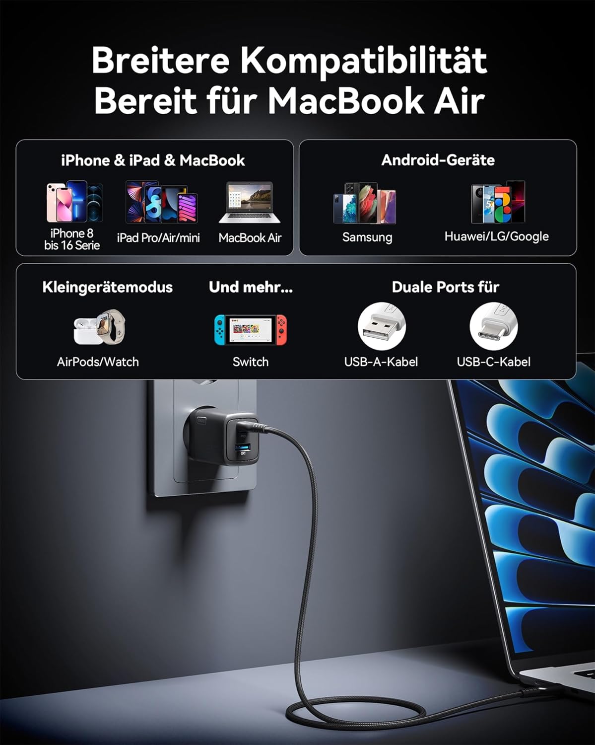 Thumbnail 3 de INIU 30W USB-C Ladegerät (2er-Set) mit GaN & Kabel – für gleichzeitiges Laden von zwei Geräten