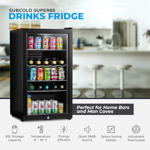 Detalle de Subcold Super85 LED Beer Fridge — 80 Cans + 5 Bottles, 0–18°C, Glass Door