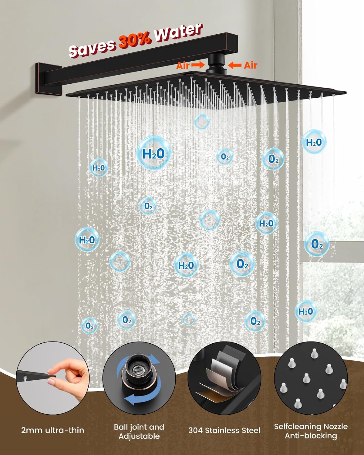 Thumbnail 6 de gotonovo Shower Faucet Set with 12-Inch Rain Head, Handheld Sprayer, Oil-Rubbed Bronze