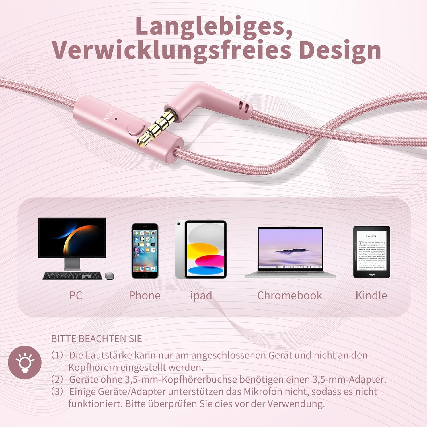Thumbnail 5 de Kopfhörer mit Kabel und Mikrofon – Over-Ear, 3,5 mm Kabelkopfhörer, faltbar, 1,5 m Nylonkabel