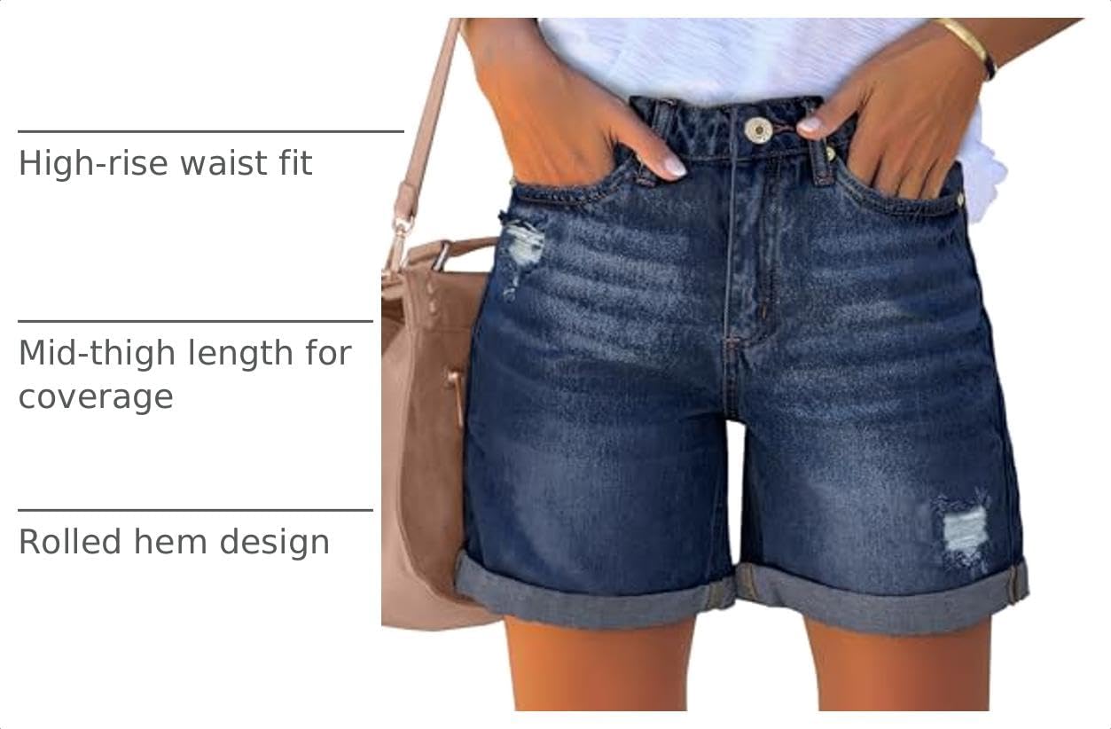 Detalle de luvamia Women's Casual Ripped Denim Shorts High Rise Distressed Rolled Hem Jeans Shorts
