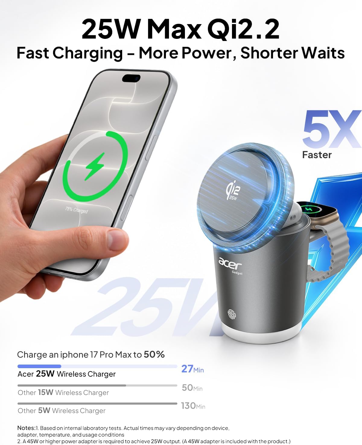 Detalle 2 de Acer 3-in-1 Wireless Charging Station, 25W