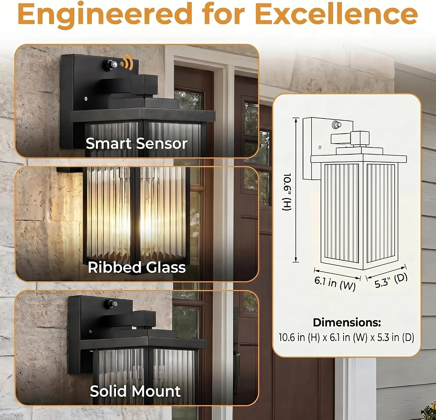 Detalle de hameso G009 Outdoor Wall Light with Ribbed Glass and Dusk-to-Dawn Sensor