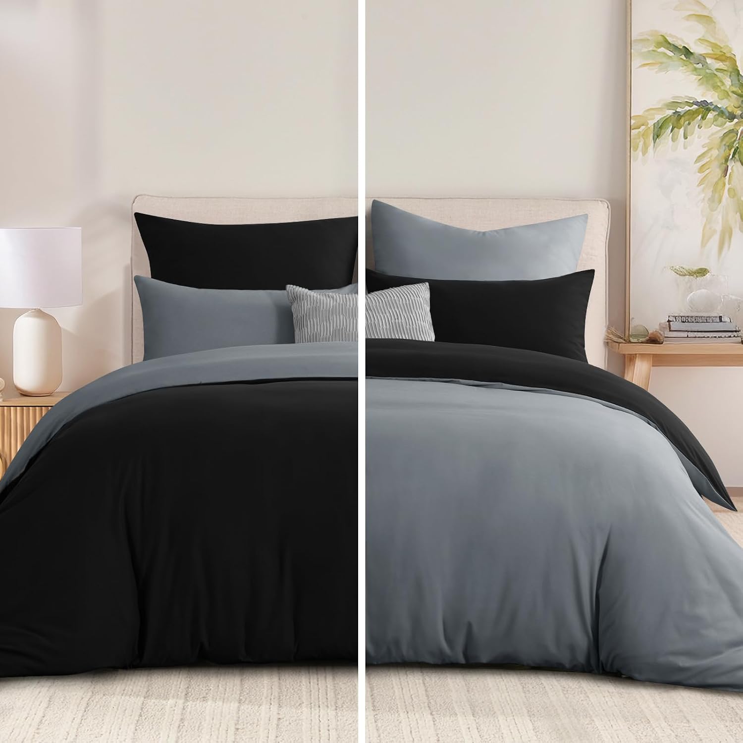 Thumbnail 4 de RUIKASI Black Double Duvet Set Grey